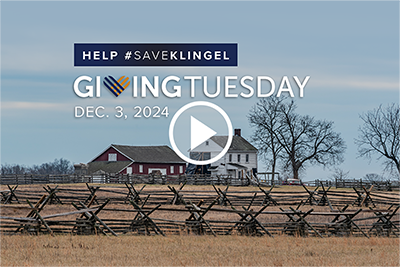 Klingel Farmstead on the Gettysburg battlefield with video play button